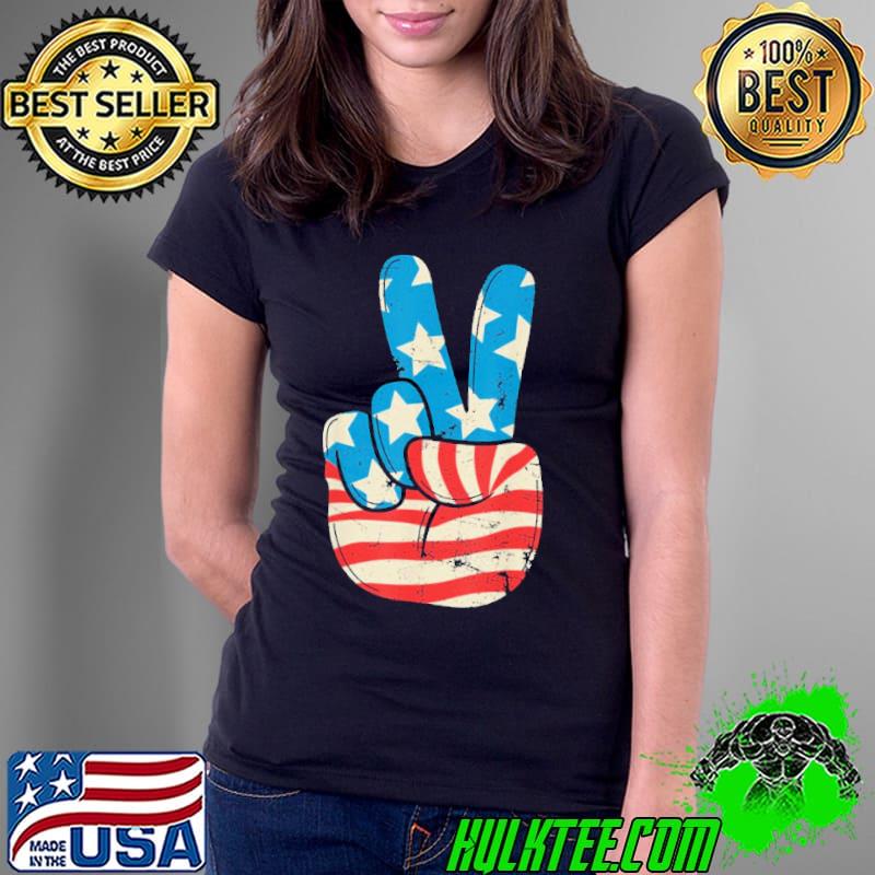 American Flag Peace Sign Hand 4th Of July Patriotic s Ladies Tee American Flag Peace Sign Hand 4th Of July Patriotic s Ladies Tee