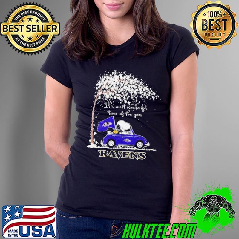 Baltimore Ravens Snoopy And Woodstock Driving Car It’s Most Wonderful Time Of The Year Bears