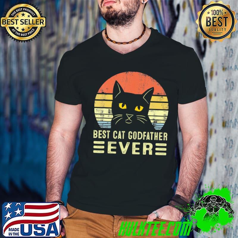 Best Cat Godfather Ever Father's Day Cat Retro Sunset T-Shirt