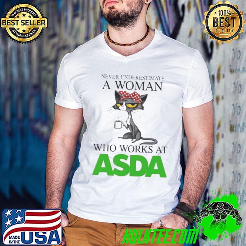 Black Cat Never Underestimate A Woman Who Works At ASDA Shirt Guys V Neck Black Cat Never Underestimate A Woman Who Works At ASDA Shirt Guys V Neck