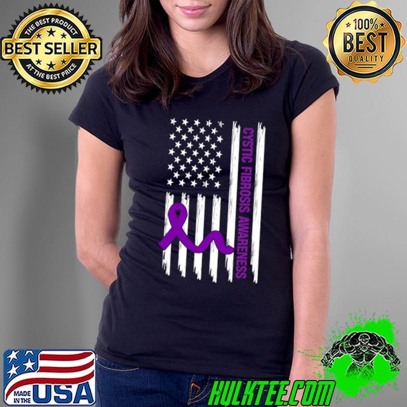 Cystic Fibrosis Awareness American Flag T-Shirt Ladies Tee Cystic Fibrosis Awareness American Flag T-Shirt Ladies Tee