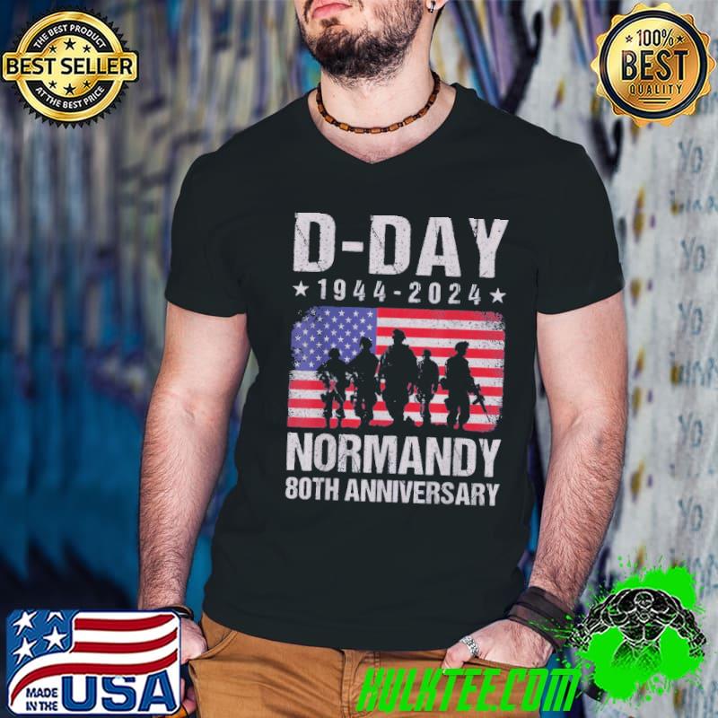 D-Day 80th Anniversary 1944 2024 Normandy US Flag D Day T-Shirt