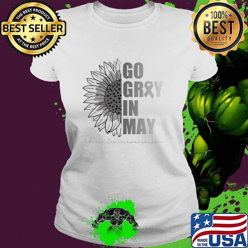 Go Gray In May Brain Tumor Cancer Awareness Gray Sunflower T-Shirt