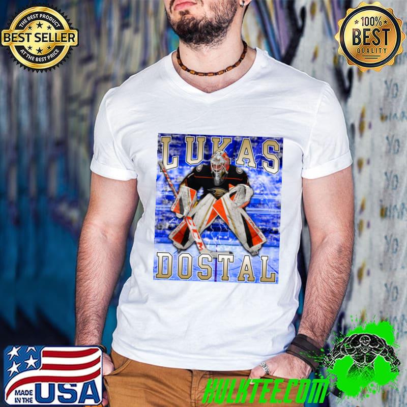 Lukas Dostal Czech professional ice hockey goaltender Anaheim Ducks T-Shirt Guys V Neck Lukas Dostal Czech professional ice hockey goaltender Anaheim Ducks T-Shirt Guys V Neck