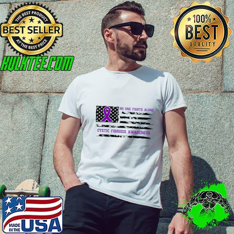 No One Fights Alone Cystic Fibrosis Awareness American Flag T-Shirt Unisex No One Fights Alone Cystic Fibrosis Awareness American Flag T-Shirt Unisex