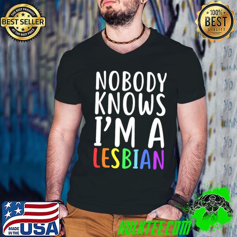 Nobody Knows I'm A Lesbian LGBT Pride T-Shirt Guys V Neck Nobody Knows I'm A Lesbian LGBT Pride T-Shirt Guys V Neck