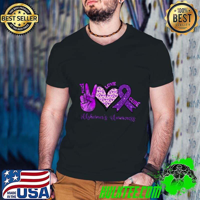 Peace Love Cure Alzheimer Awareness Purple T-Shirt