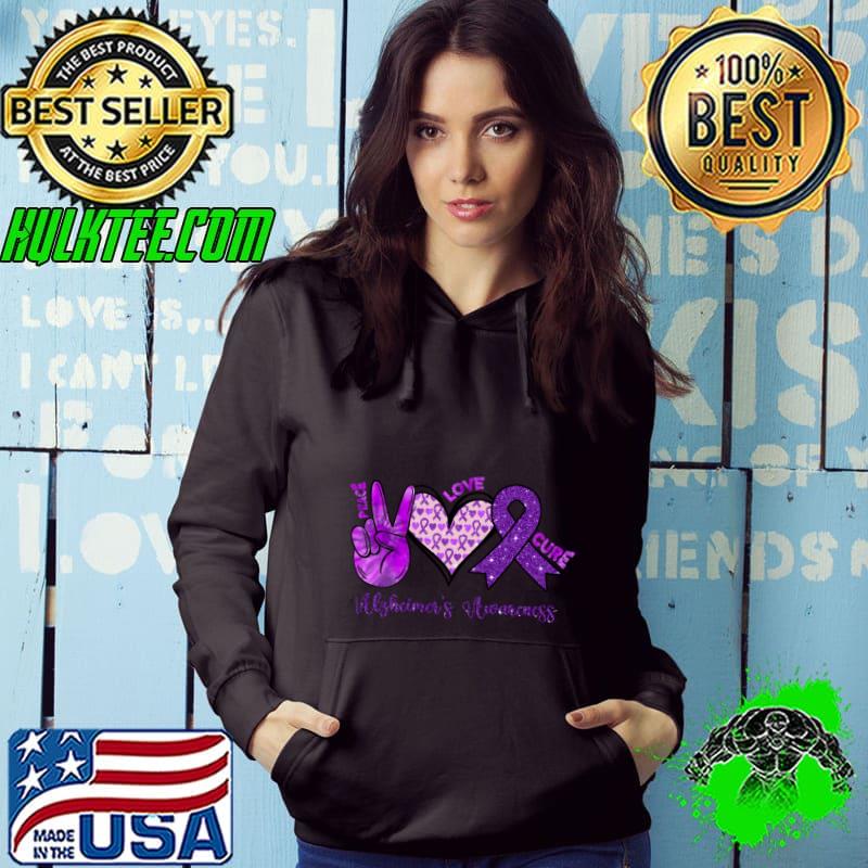 Peace Love Cure Alzheimer Awareness Purple T-Shirt Hoodie Peace Love Cure Alzheimer Awareness Purple T-Shirt Hoodie