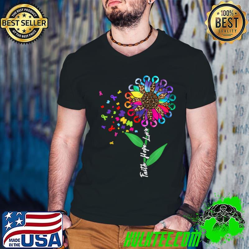 Premium faith Hope Love All Cancer Matters Awareness Ribbons Support Sunflower Leopard T-Shirt Guys V Neck Premium faith Hope Love All Cancer Matters Awareness Ribbons Support Sunflower Leopard T-Shirt Guys V Neck