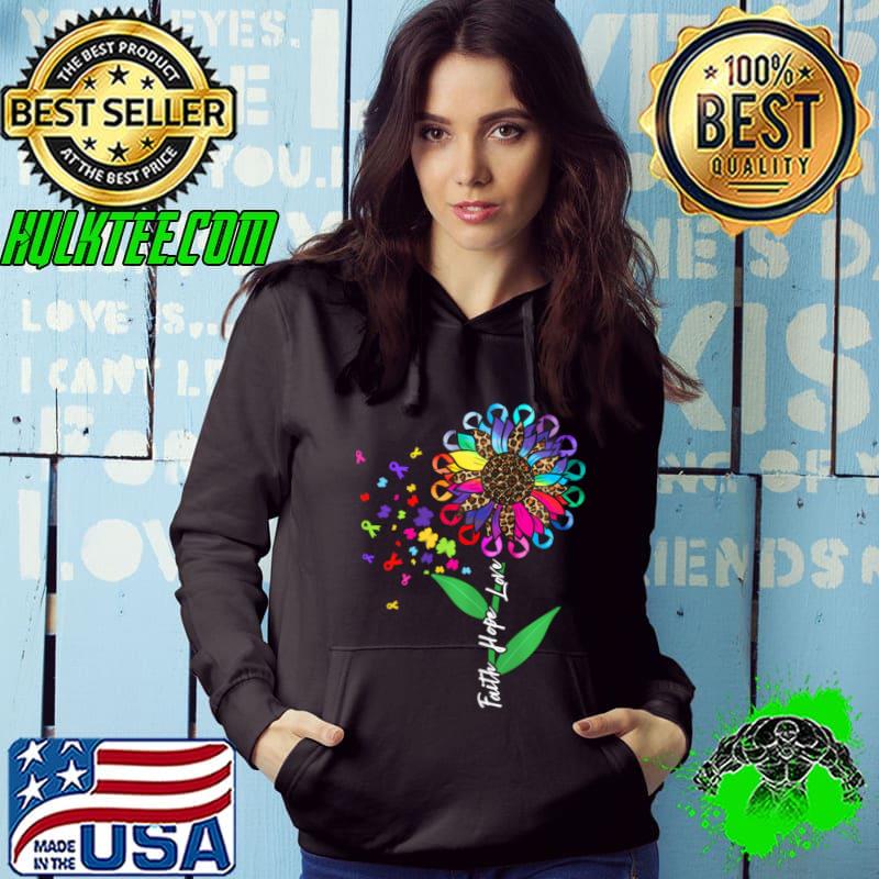 Premium faith Hope Love All Cancer Matters Awareness Ribbons Support Sunflower Leopard T-Shirt