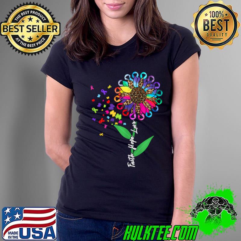 Premium faith Hope Love All Cancer Matters Awareness Ribbons Support Sunflower Leopard T-Shirt Ladies Tee Premium faith Hope Love All Cancer Matters Awareness Ribbons Support Sunflower Leopard T-Shirt Ladies Tee