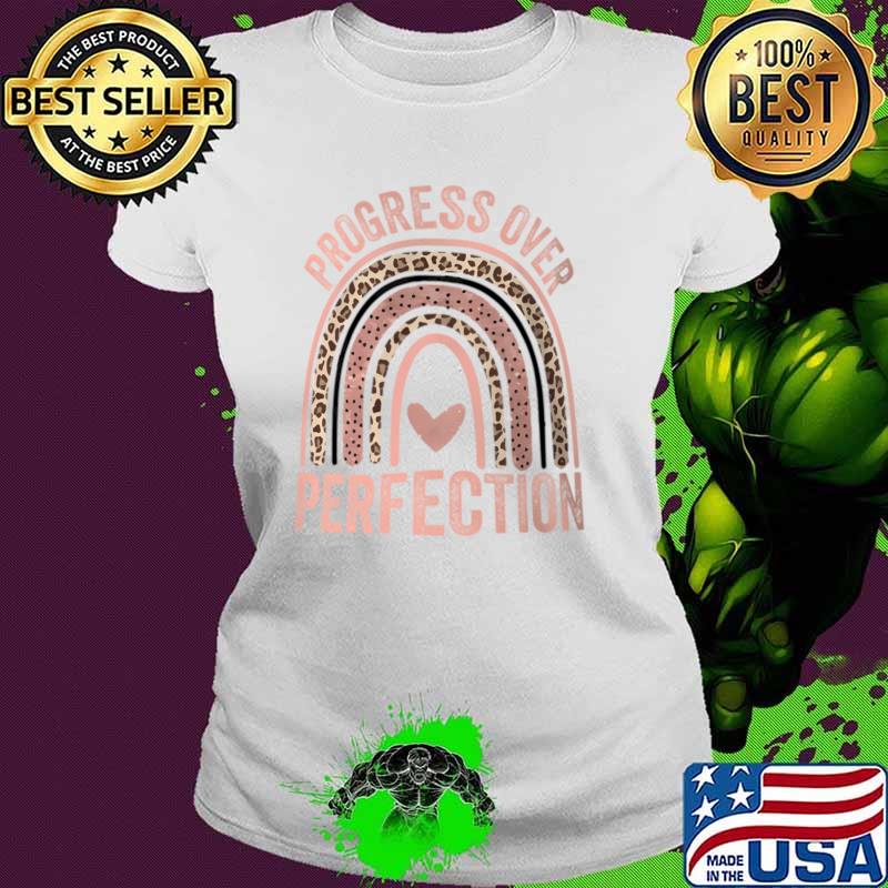 Progress Over Perfection Back To School Teacher Rainbow Leopard T-Shirt