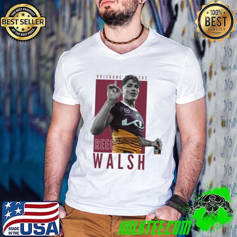 Reece Walsh Broncos rugby league footballer who plays as a fullback T-Shirt Guys V Neck Reece Walsh Broncos rugby league footballer who plays as a fullback T-Shirt Guys V Neck