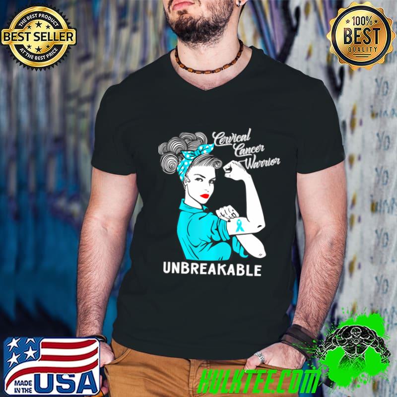 Top cervical Cancer Unbreakable Awareness Strong Woman T-Shirt Guys V Neck Top cervical Cancer Unbreakable Awareness Strong Woman T-Shirt Guys V Neck