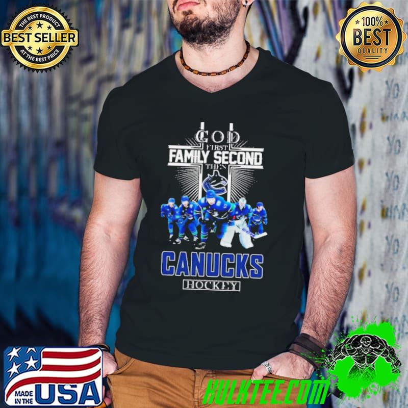 Vancouver Canucks God First Family Second Then Hockey Fan 2024 Shirt Guys V Neck Vancouver Canucks God First Family Second Then Hockey Fan 2024 Shirt Guys V Neck