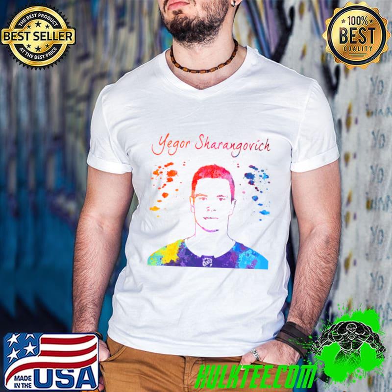 Yegor Sharangovich Belarusian professional ice hockey forward Calgary Flames T-Shirt Guys V Neck Yegor Sharangovich Belarusian professional ice hockey forward Calgary Flames T-Shirt Guys V Neck