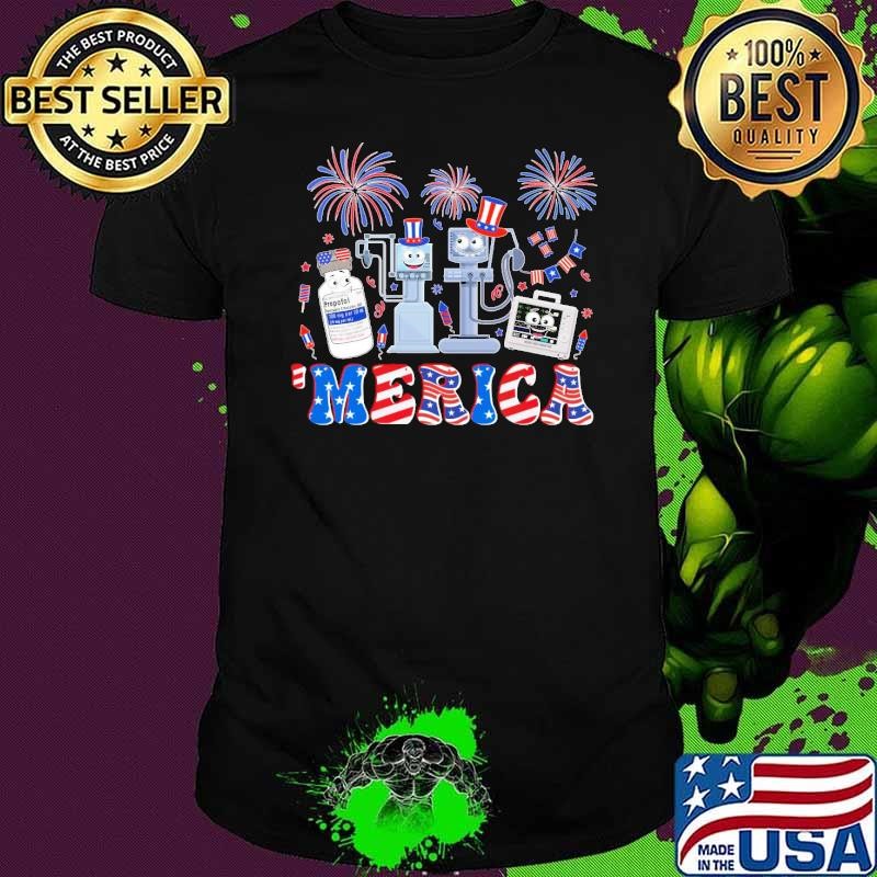 4th of July Red White ICU Nurse Care Er Ed Rn Micu Fireworks T-Shirt