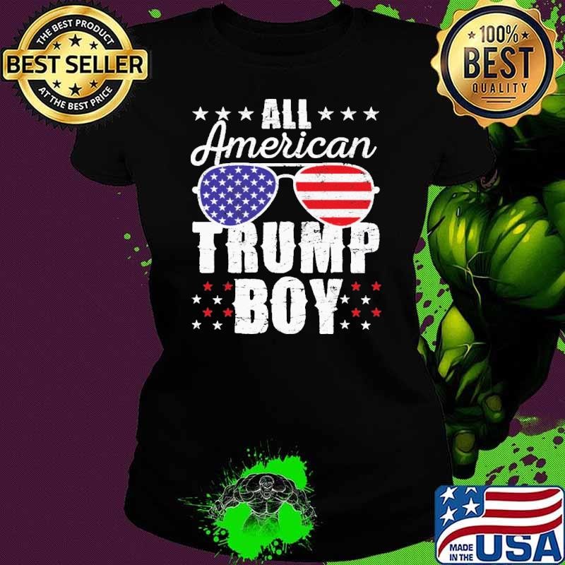 All American Trump Boy Sunglasses US Flag Vote Trump 2024 Ladies tee