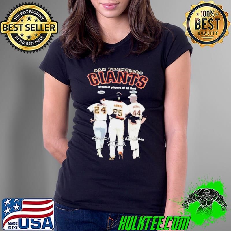 Barry Bonds, Willie Mays And Willie Mccovey San Francisco Giants Greatest Players Of All Time Signatures Shirt