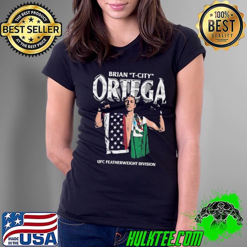 Brian Ortega Grunge Ufc Featherweight Division American Flag Ladies Tee