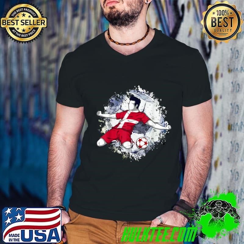 Funny Denmark Soccer Danish National Flag Football Striker Art T-Shirt