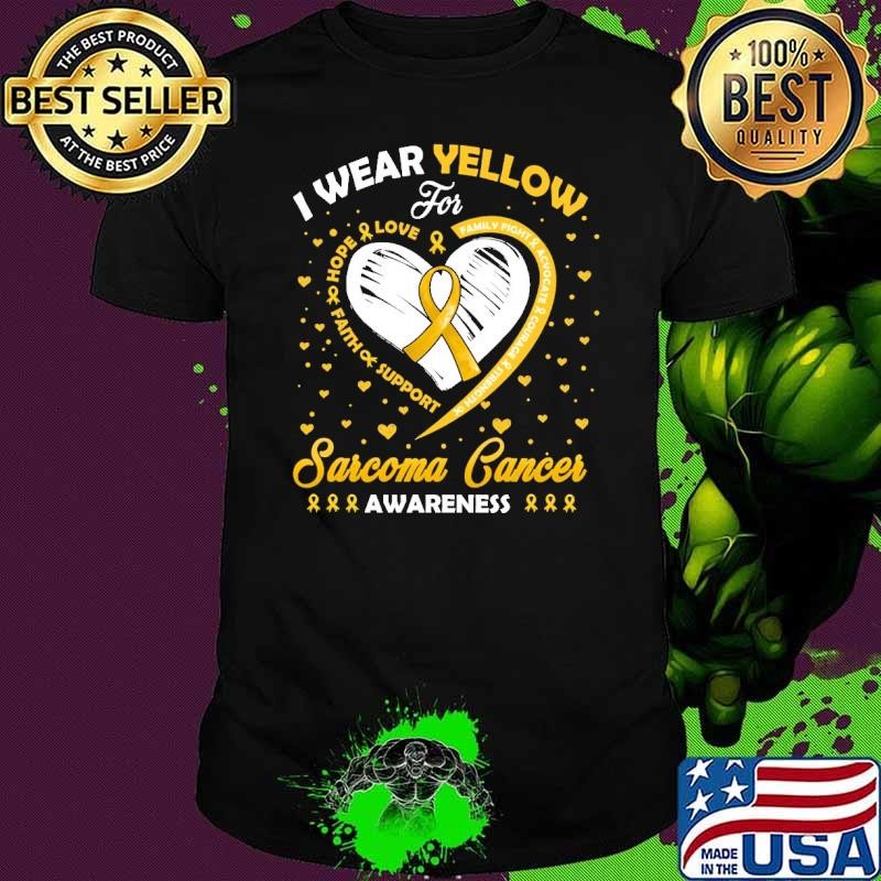 Heart I Wear Yellow For Sarcoma Cancer Awareness Month T-Shirt