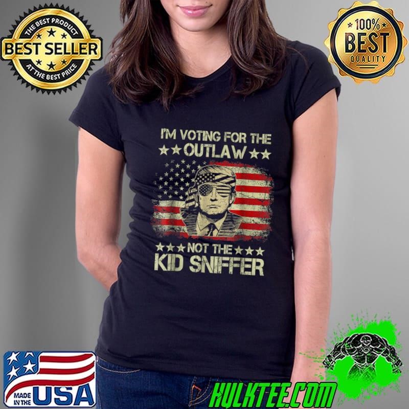 I'm Voting For The Outlaw Not The Kid Sniffer Trump 2024 USa flag T-Shirt