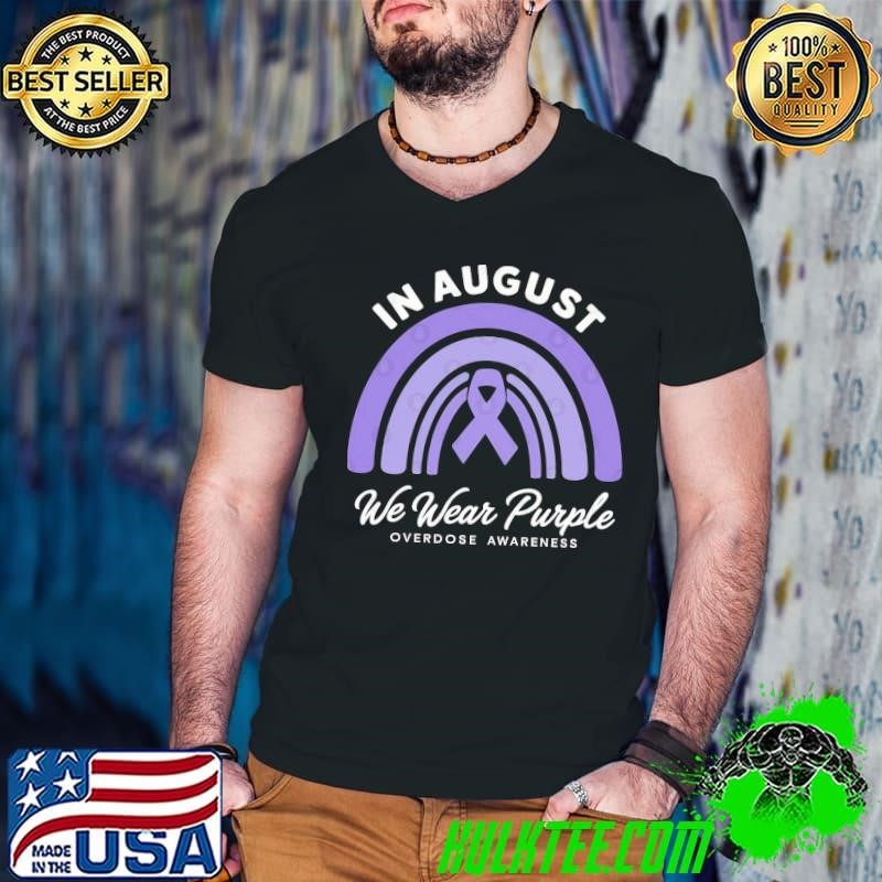 In August We Wear Purple Overdose Awareness Rainbow Ribbon Guys V Neck