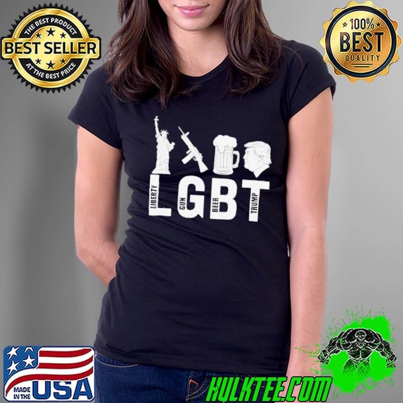 LGBT Liberty, Gun, Beer, and Trump Parody 2024 Ladies Tee