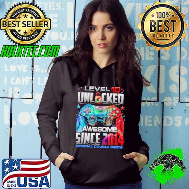 Level 10 Unlocked Awesome Since 2014 10Th Birthday Gaming Shirt