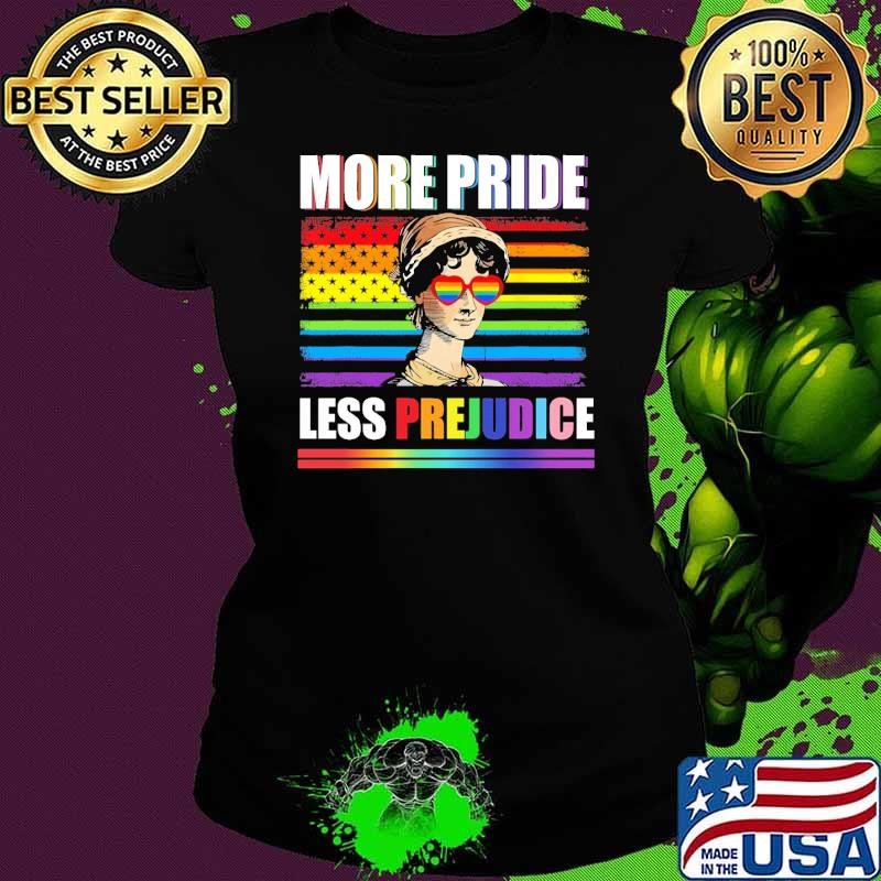 More Pride Less Prejudice LGBTQ rainbow Pride Month Ladies tee