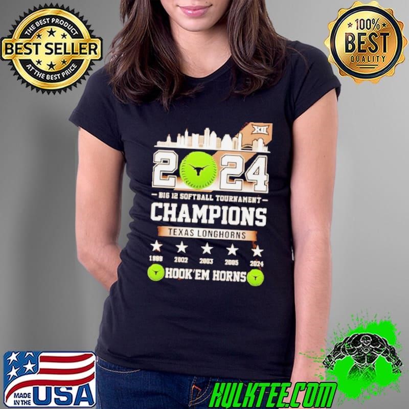 Nice Texas Longhorns 5 Champions 2024 Big 12 Softball Tournament Hook’em Horns Ladies Tee