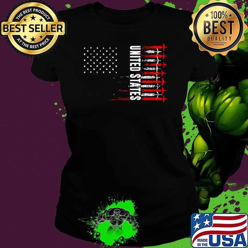 Patriotic Red White Blue Usa Flag Fighter Jets Ladies tee