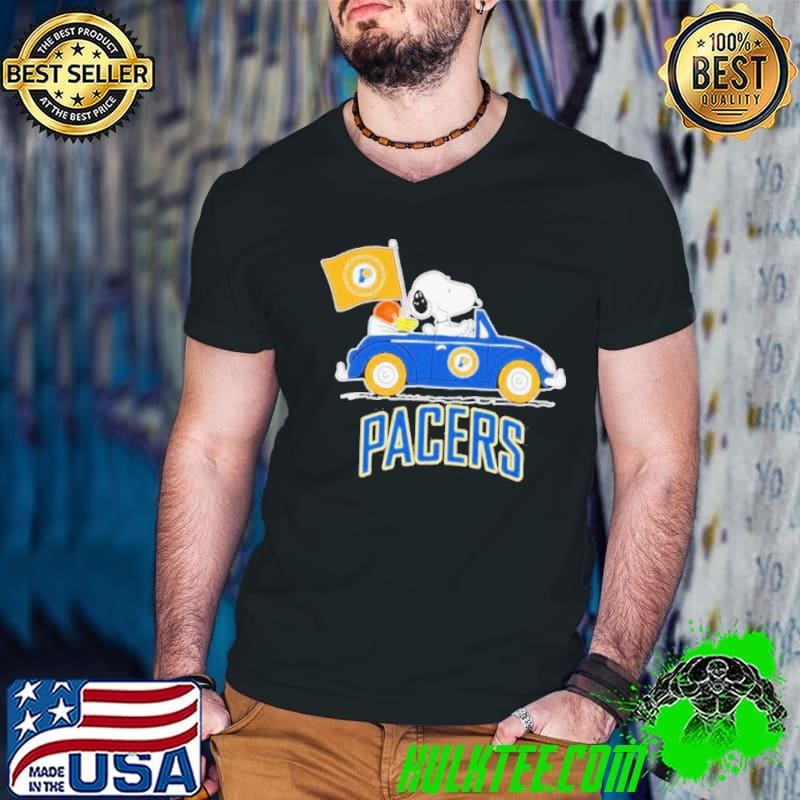 Peanuts Snoopy And Woodstock On Car Indiana Pacers Basketball NBA Playoffs Guys V Neck