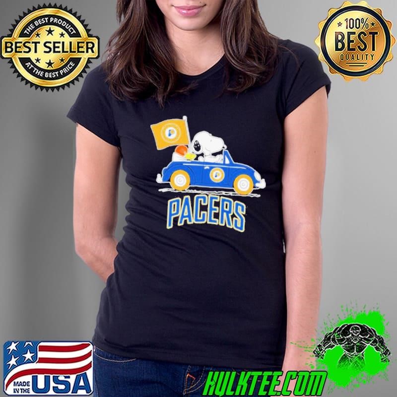 Peanuts Snoopy And Woodstock On Car Indiana Pacers Basketball NBA Playoffs Ladies Tee