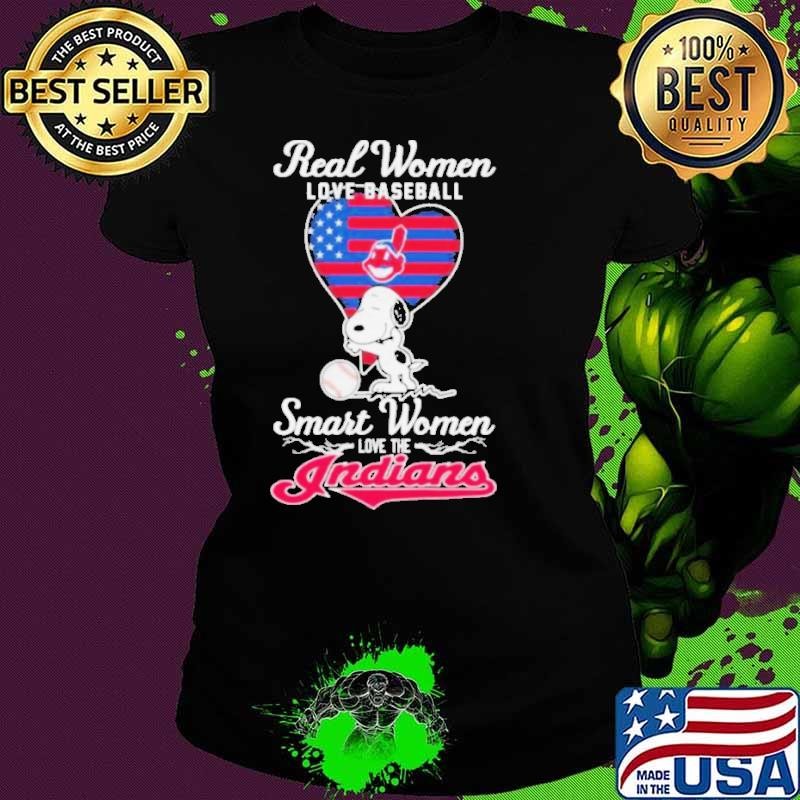 Peanuts Snoopy Real Women Love Baseball Smart Women Love The Cleveland Guardians Ladies tee