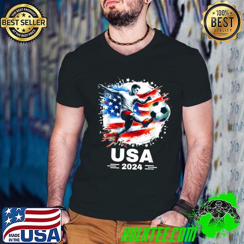 Premium American Flag Soccer Watercolor Soccer 2024 T-Shirt