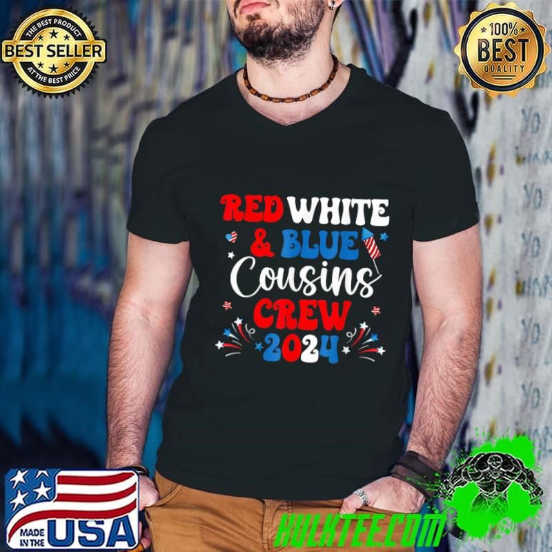 Red White and Blue Cousin Crew 2024 Retro 4th of July Guys V Neck