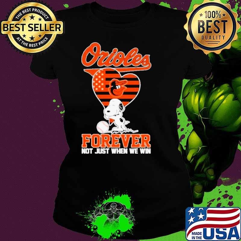 Snoopy Hug Heart Baltimore Orioles Forever Not Just When We Win Ladies tee