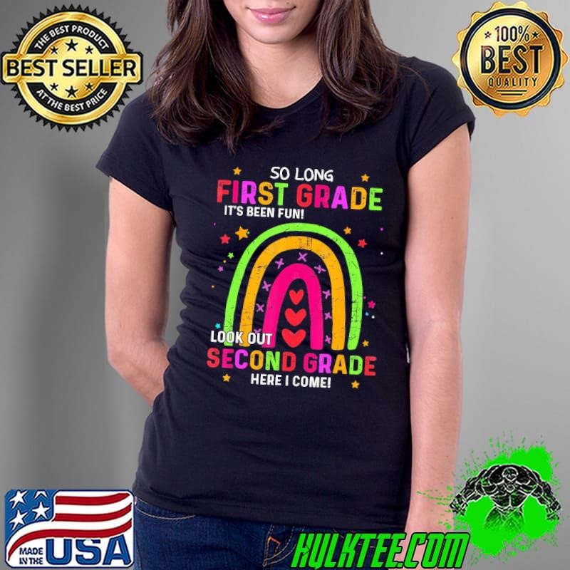 So Long 1St Grade Look Out 2Nd Grade Graduation Rainbow Ladies Tee