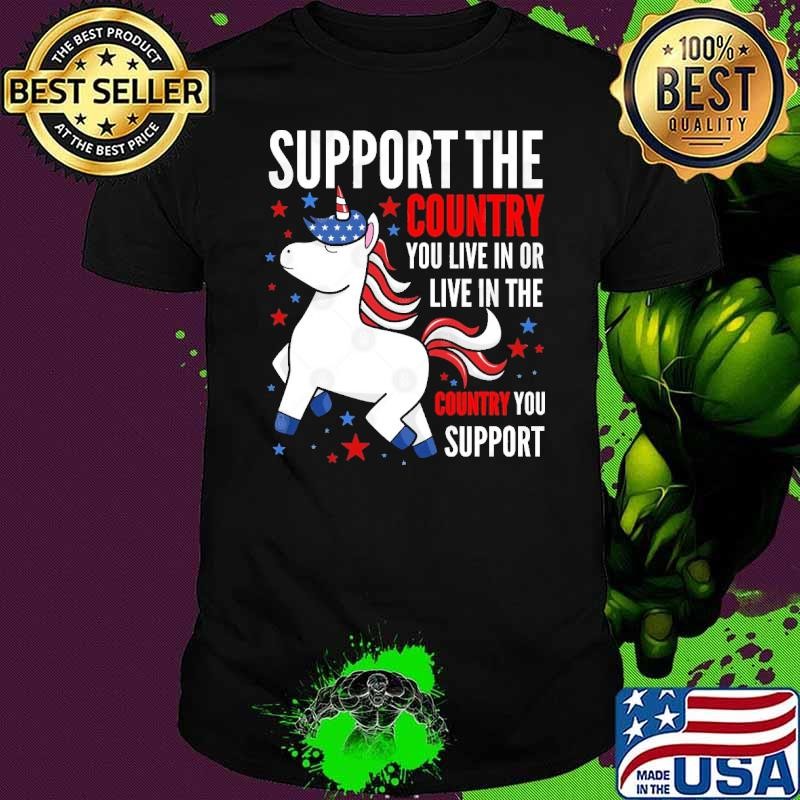 Support The Country You Live In Cute Unicorn America Flag T-Shirt