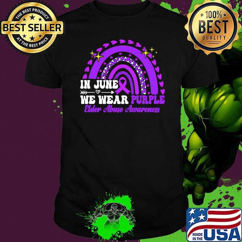 Top In June We Wear Purple Elder Abuse Awareness Rainbow Leopard Shirt