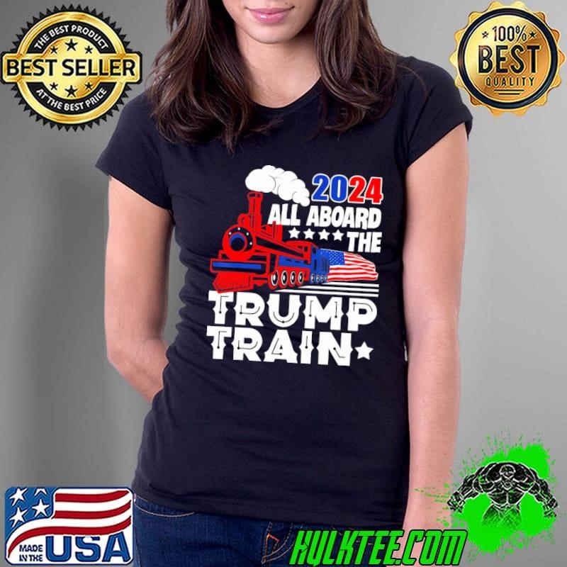 Trump 2024 All Aboard The Trump Train Usa American Flag Shirt