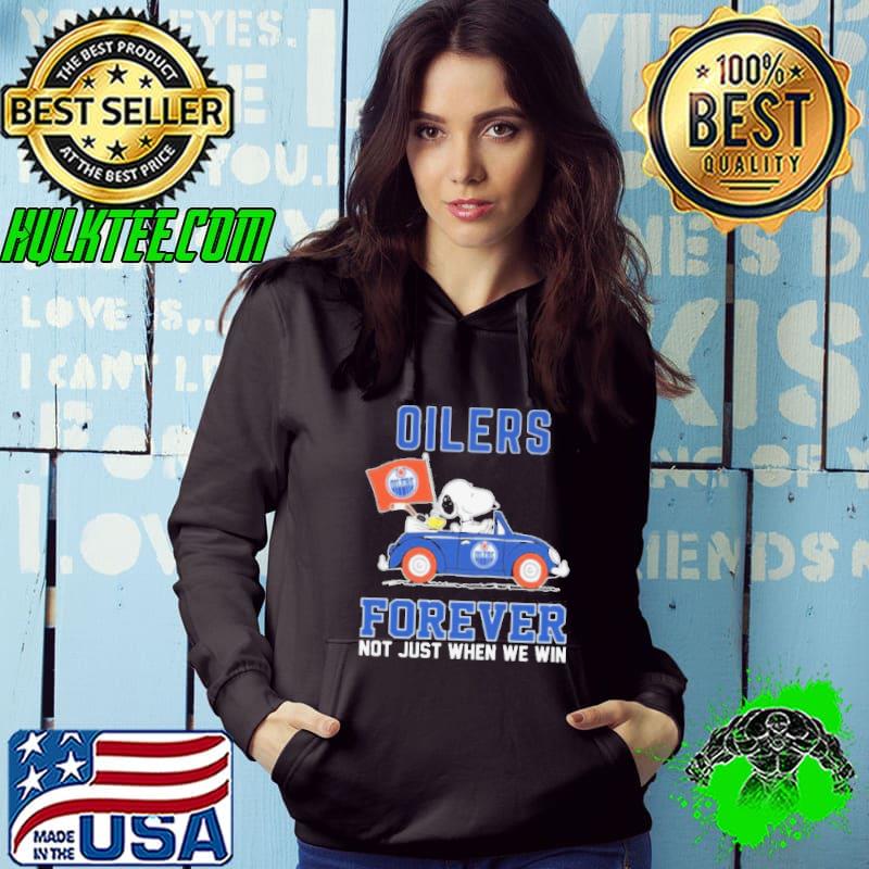 Peanuts Snoopy And Woodstock On Car Edmonton Oilers Forever Not Just When We Win Shirt