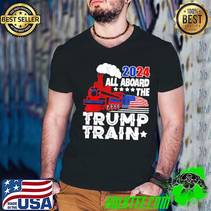 2024 All Aboard The Trump Train USA American Flag T-Shirt