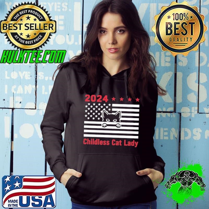 2024 Childless Cat Lady Stars American Flag Vote T-Shirt