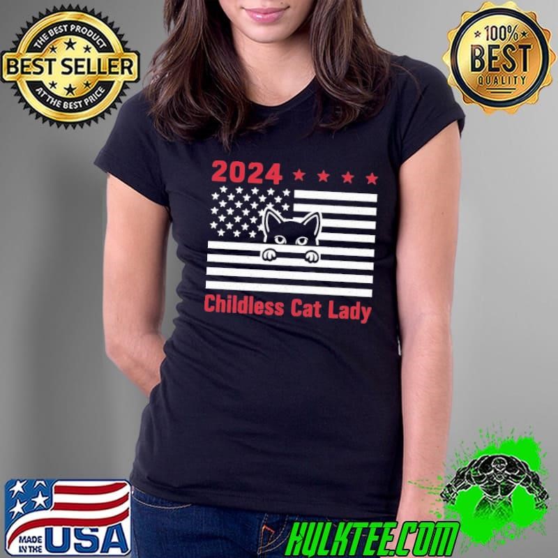 2024 Childless Cat Lady Stars American Flag Vote Ladies Tee