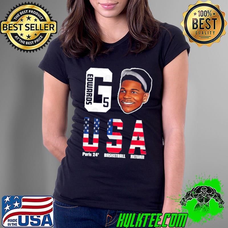 2024 Paris Olympics Anthony Edwards 5 Go Team USA Basketball Cartoon T-Shirt