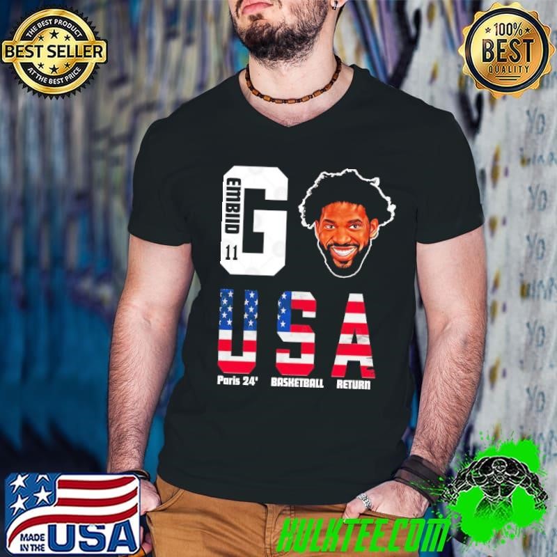 2024 Paris Olympics Joel Embiid 11 Go Team USA Basketball Cartoon Guys V Neck