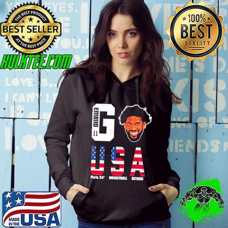 2024 Paris Olympics Joel Embiid 11 Go Team USA Basketball Cartoon Hoodie